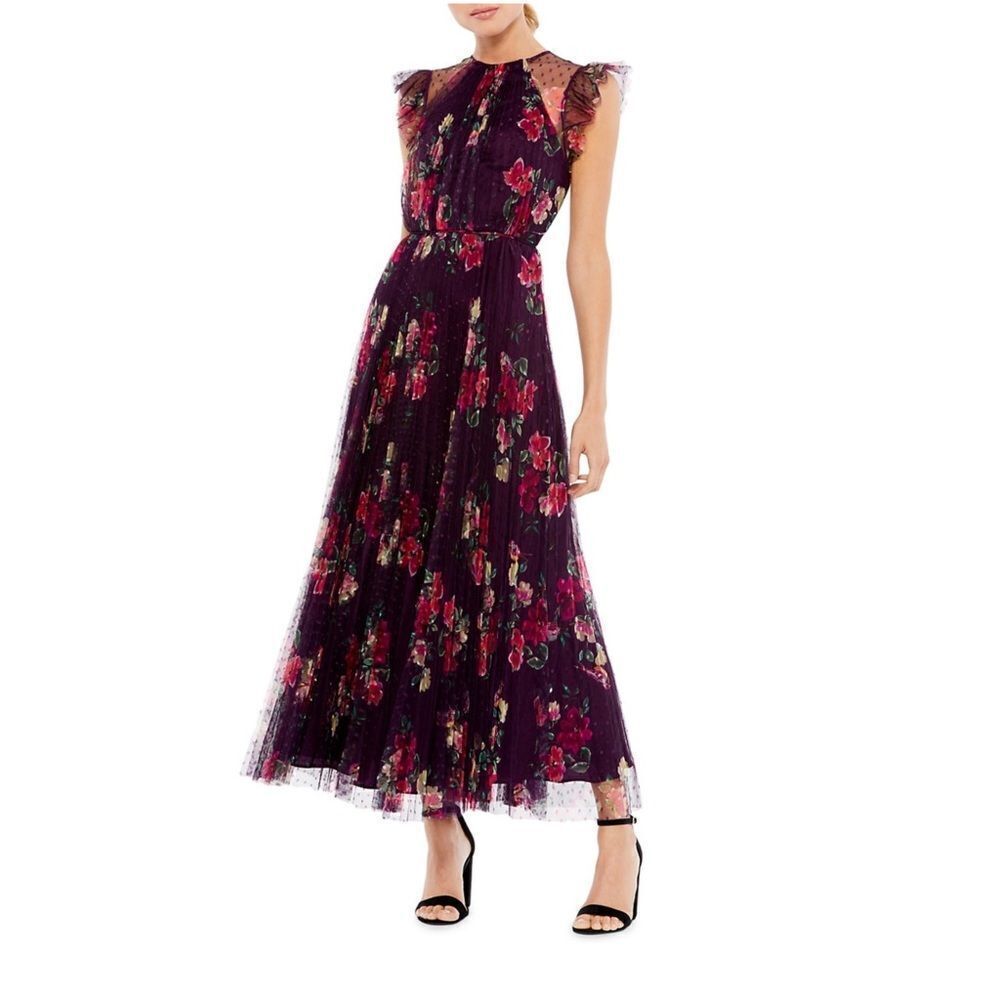 Mac Duggal Ieena Cap Sleeve Floral A-Line Dress size 2